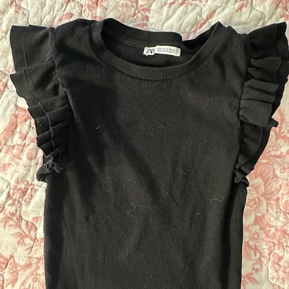 Zara Black Ruffle Sleeve Top